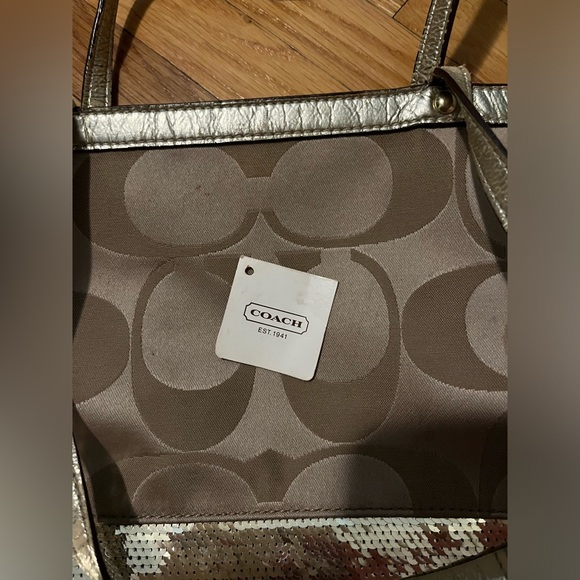Coach Purse/Tote Bag with Gold Sequins Stripe - Picture 4 of 4